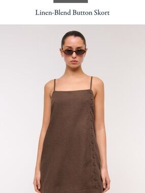 Abercrombie & Fitch Brown Linen-Blend Button Skort